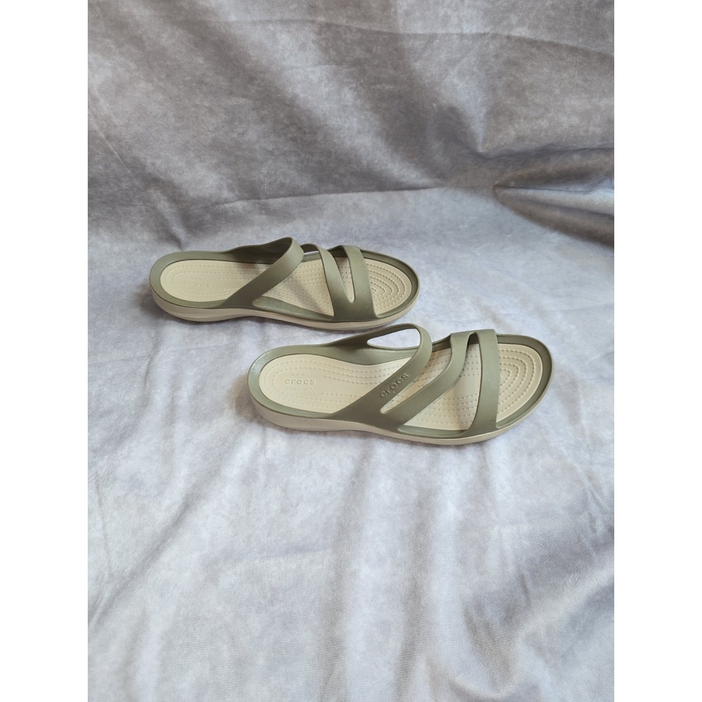Crocs Swiftwater Sandals Tan & Brown Womens Size 8 Strappy Slip On Slides - Picture 5 of 7